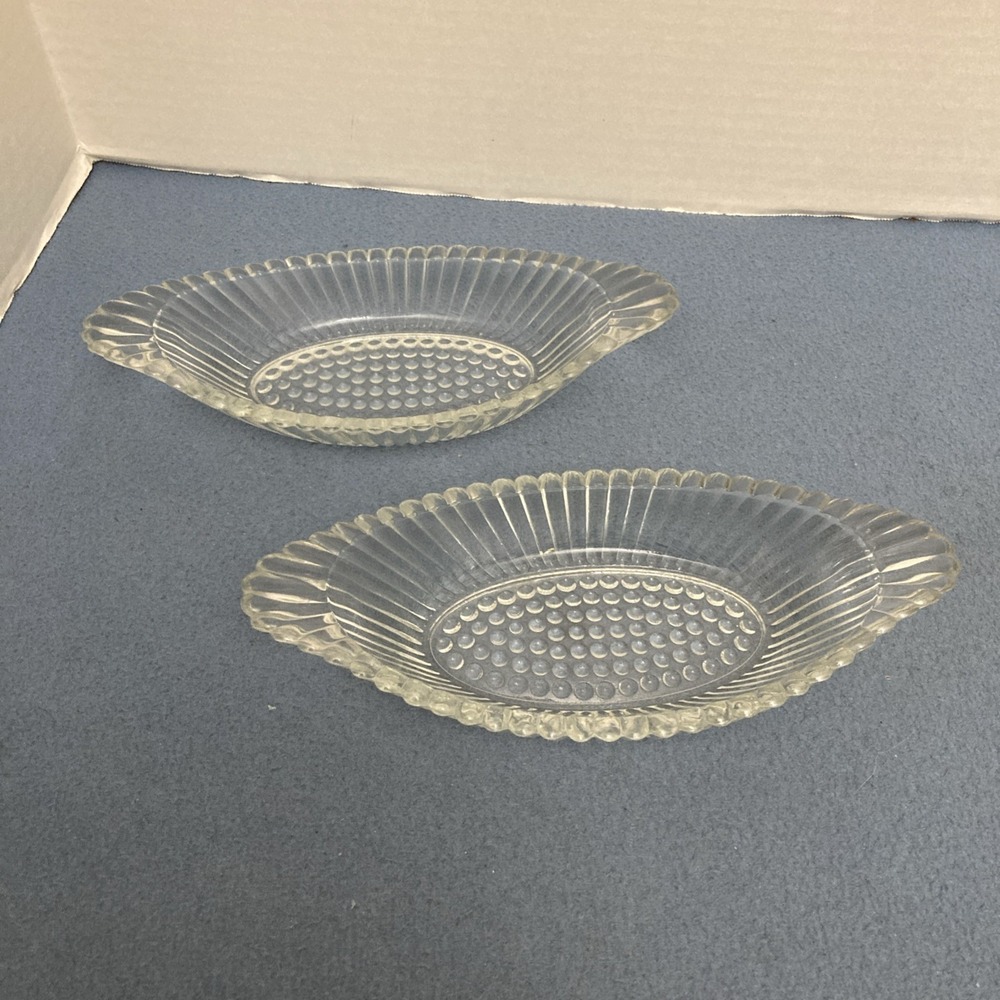 Vintage Jeanette Clear Glass Hobnail Banana Split Boat‎ - Set of 2